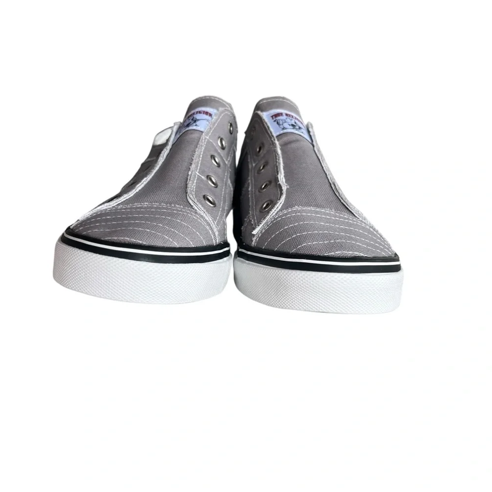 True Religion Men’s Size 13 Gray & White Brodhi Laceless Canvas Slip On Sneakers